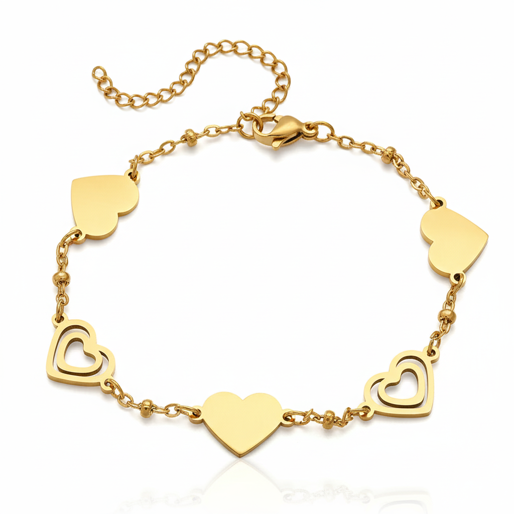 Pulsera Doble Corazón en Acero Inoxidable
