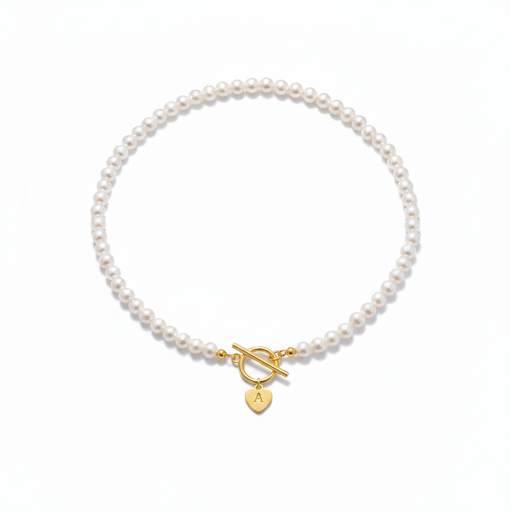Collar de Perlas y Colgante de Corazón con Letra a Escoger A-Z