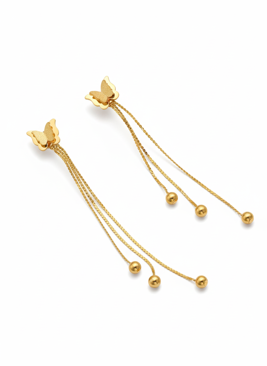 Aretes de Acero Inoxidable con Diseño de Mariposa y Borlas Largas