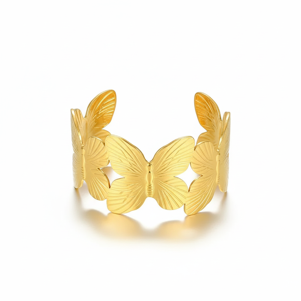 Brazalete Sólido de Mariposa en Acero Inoxidable Chapado en Oro