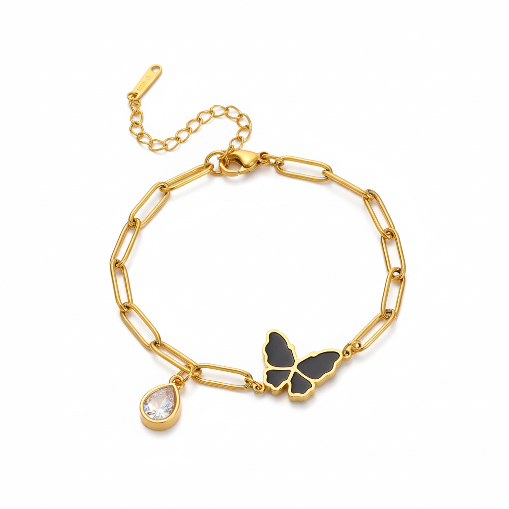Pulseras de Mariposa en Acero Inoxidable Chapado en Oro