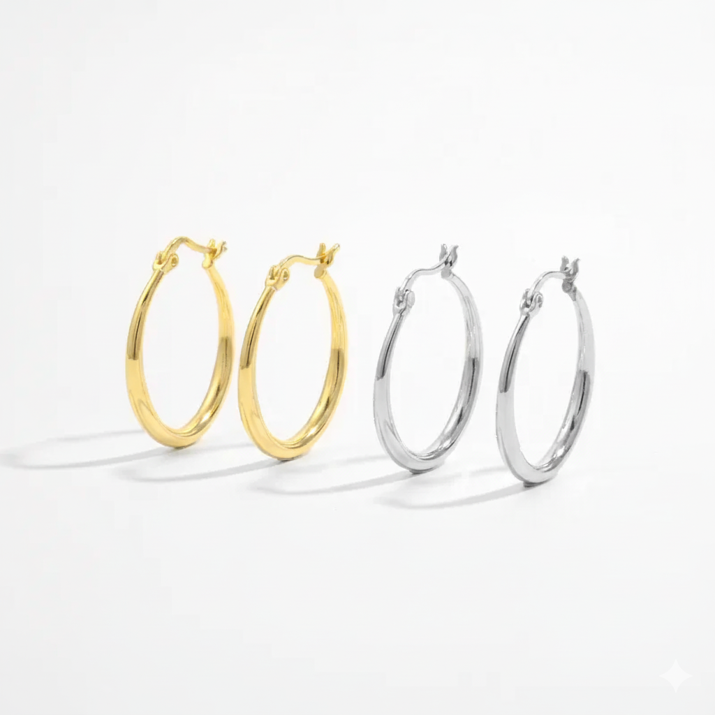 Aretes de Argolla en Plata de Ley 925 Enchapadas en Oro
