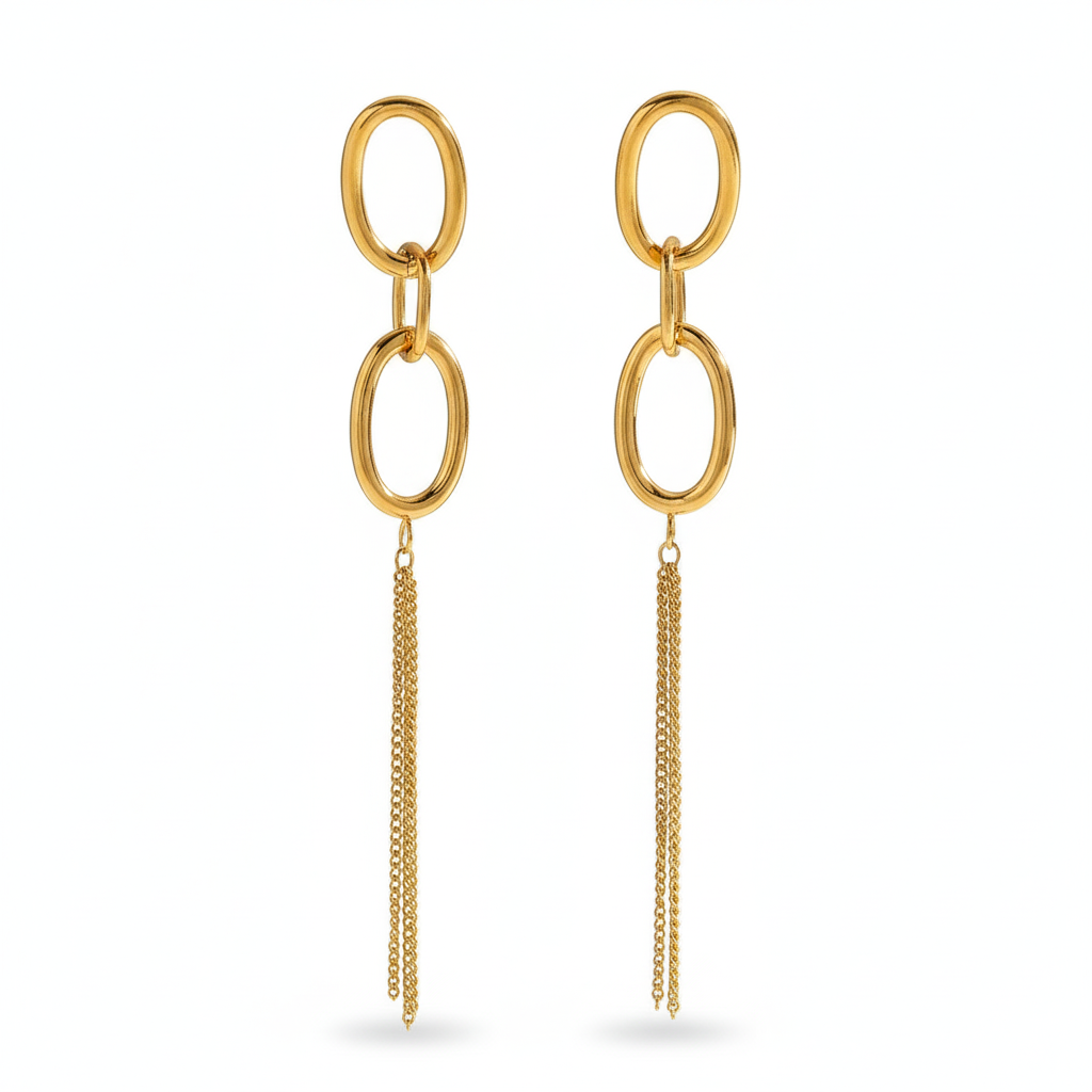 Aretes Largos Ovales Minimalistas en Acero Inoxidable Chapado en Oro