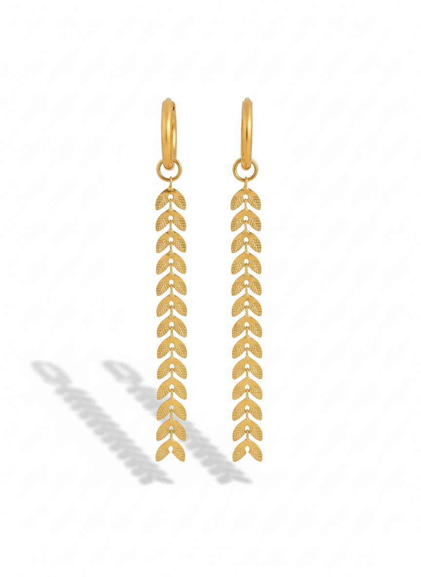 Aretes Largos de Acero Inoxidable con Diseño de Hoja