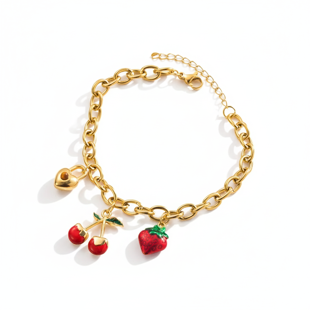 Pulsera Corazón y Frutas en Acero Inoxidable