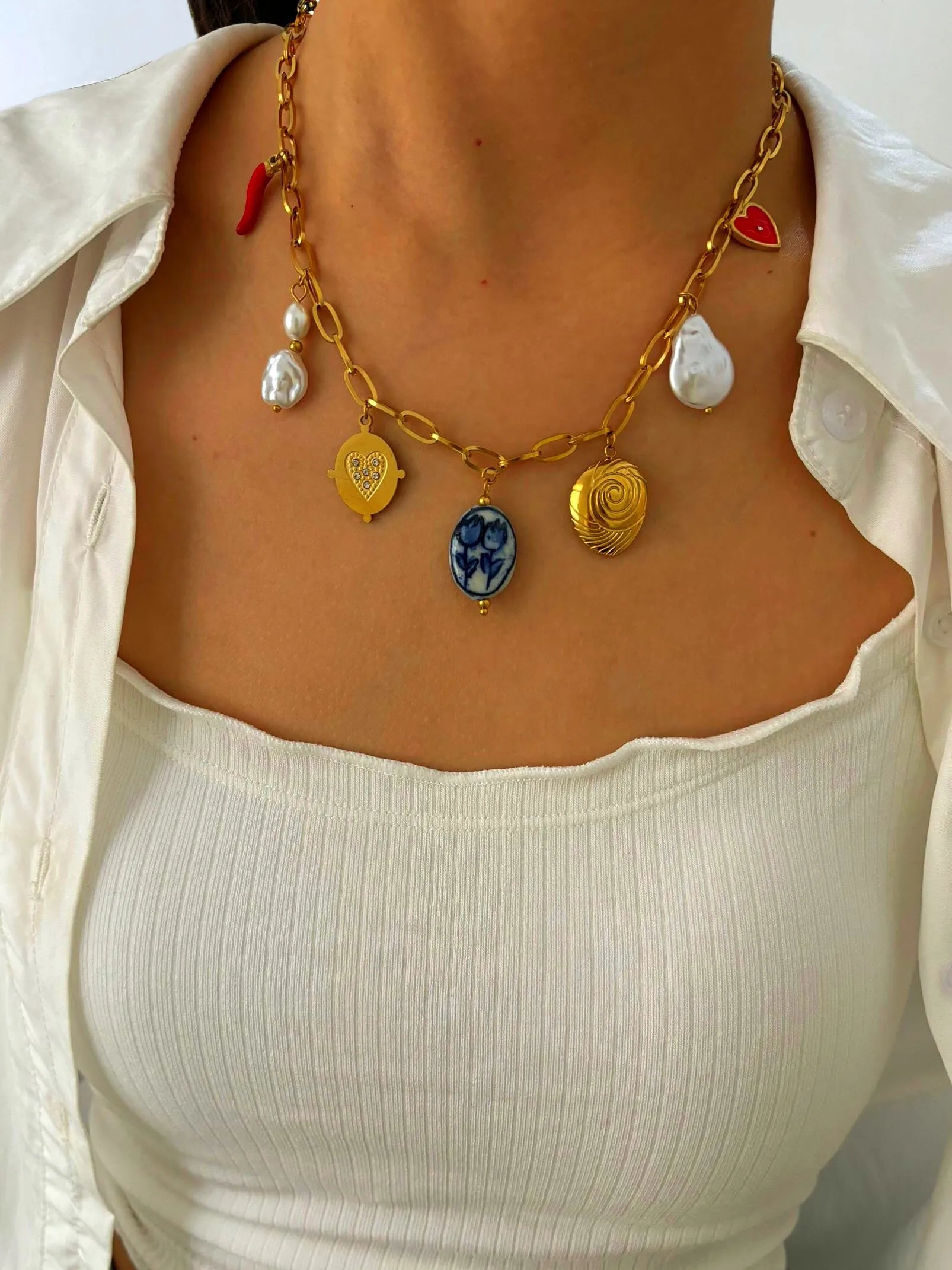 Collares Veraniego en Acero Inoxidable Chapado en Oro