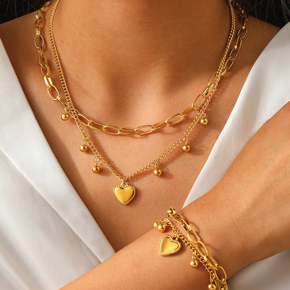 Conjunto Collar y Pulsera Dobles en Acero Inoxidable 316L