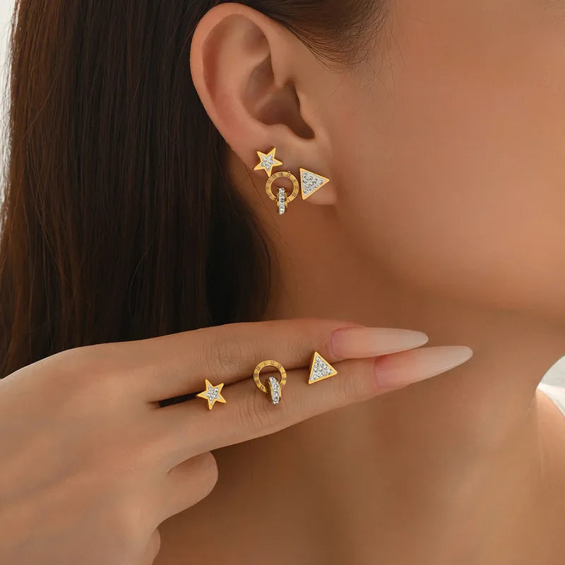 Aretes para Triple Perforación en Acero Inoxidable 316L Chapado en Oro