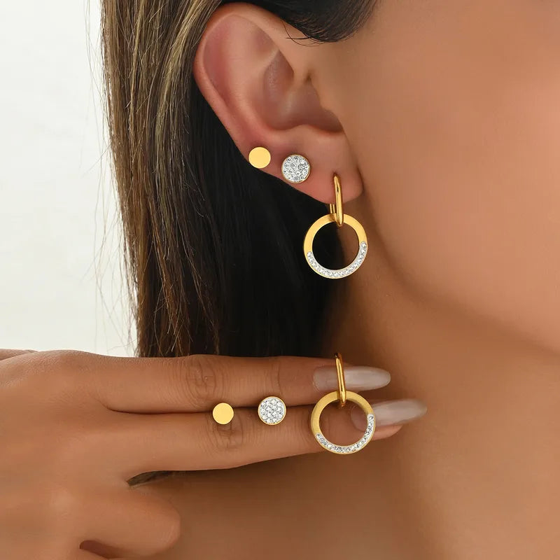 Aretes para Triple Perforación en Acero Inoxidable 316L Chapado en Oro
