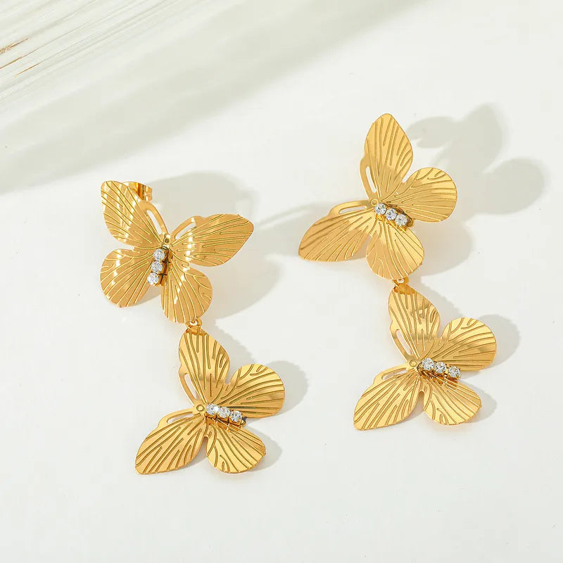 Aretes de Mariposa en Acero Inoxidable Chapado en Oro