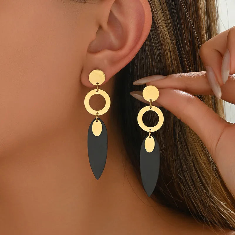 Aretes en Estilos Geométricos en Acero Inoxidable 316L Enchapado en Oro