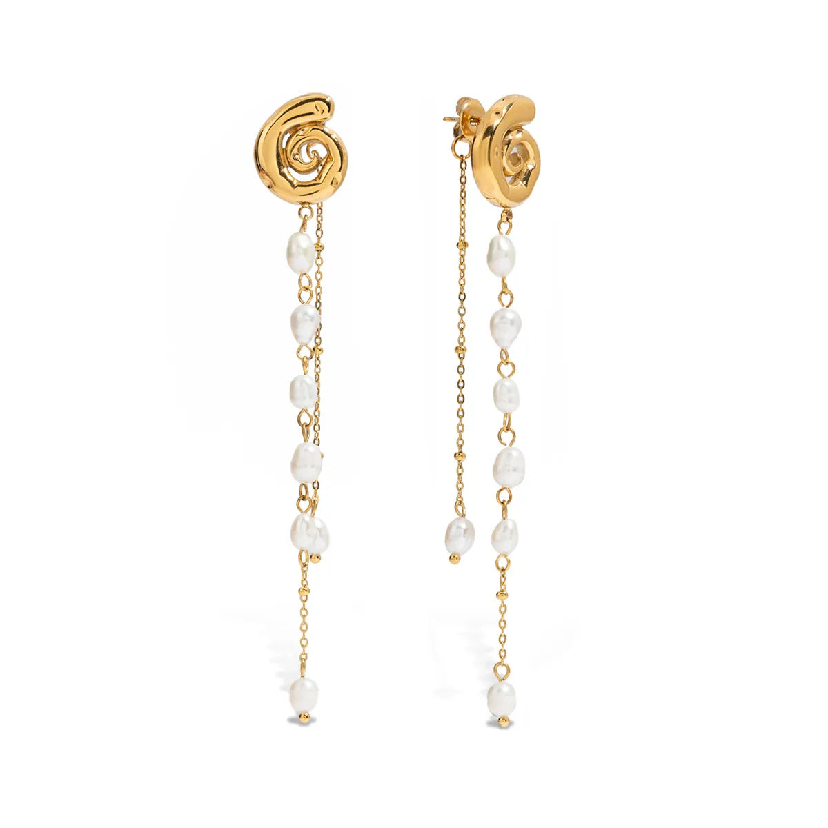 Aretes Largos Perleados en Acero Inoxidable Chapados en Oro