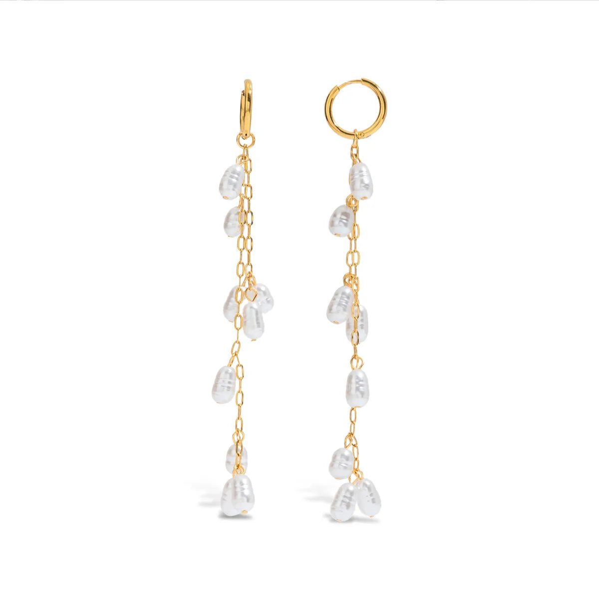 Aretes Largos Perleados en Acero Inoxidable Chapados en Oro