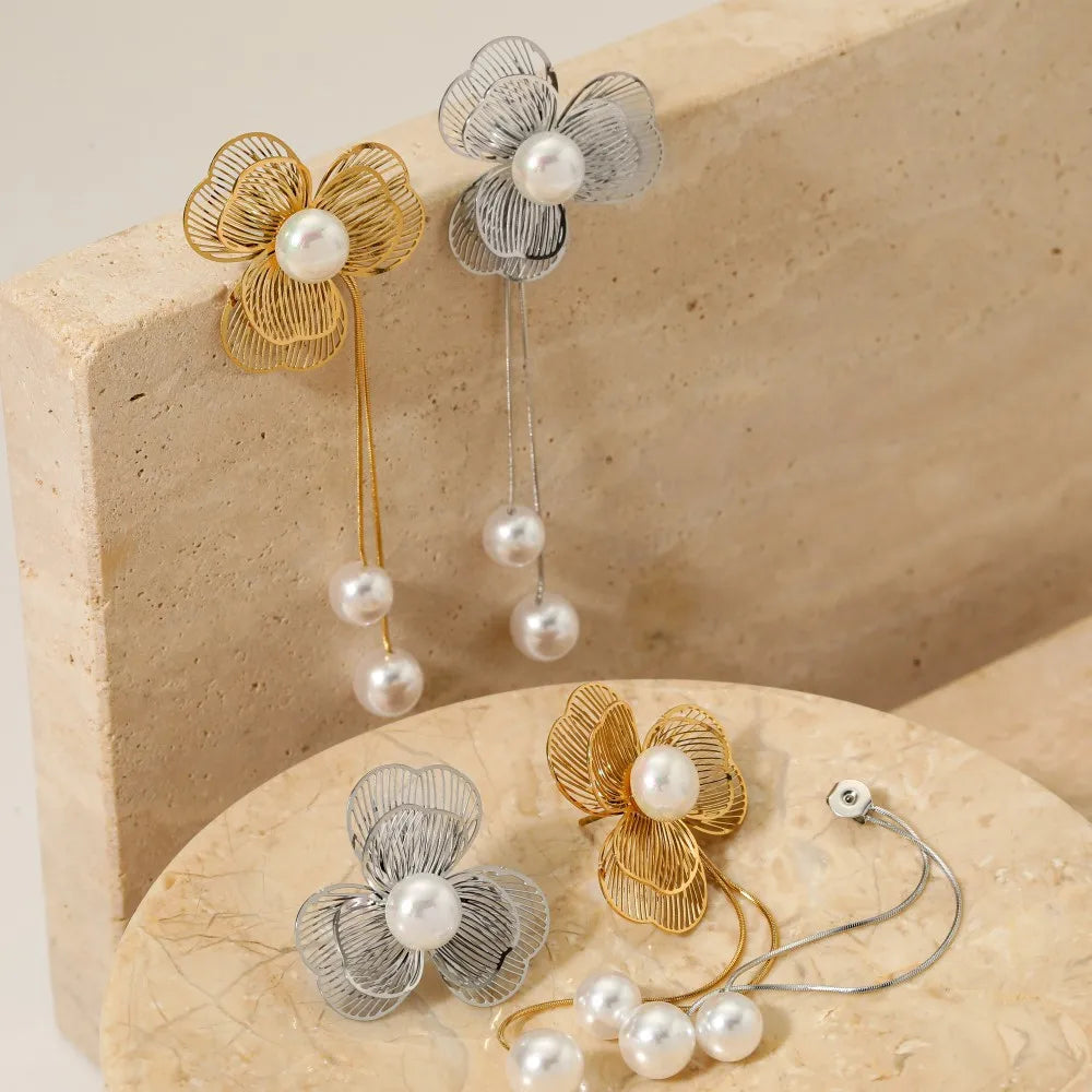 Aretes Estilo Retro en Acero Inoxidable Chapado en Oro
