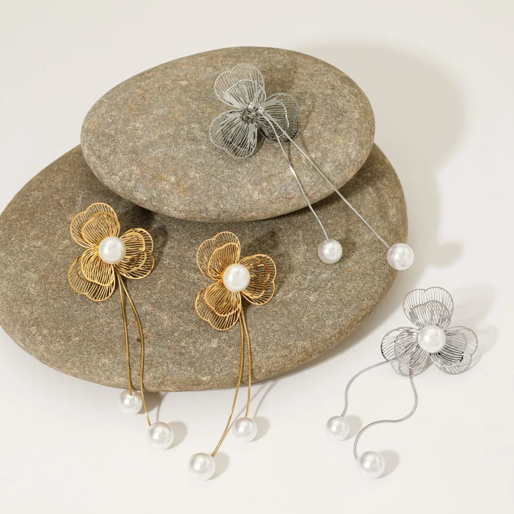 Aretes Estilo Retro en Acero Inoxidable Chapado en Oro