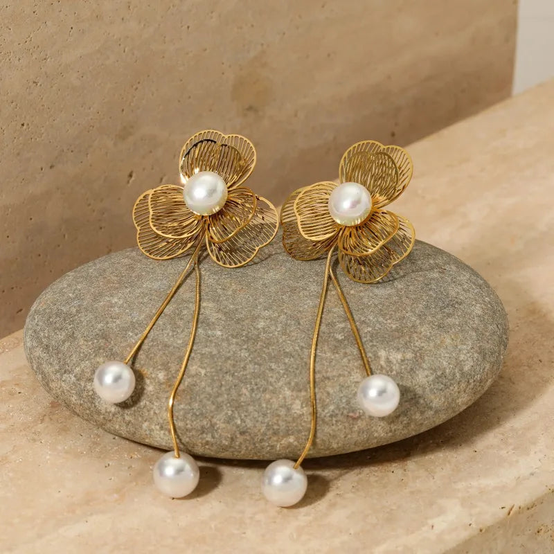 Aretes Estilo Retro en Acero Inoxidable Chapado en Oro