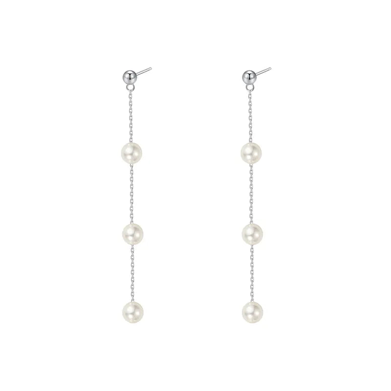 Aretes Largos Perlados en Plata de Ley 925