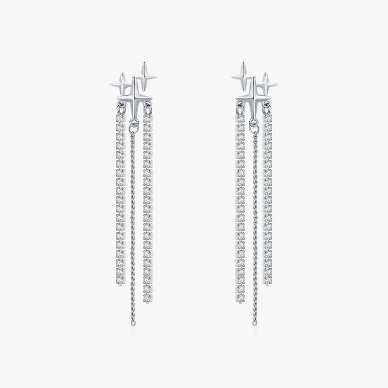 Aretes Largos en Plata de Ley 925 Enchapados en Rodio