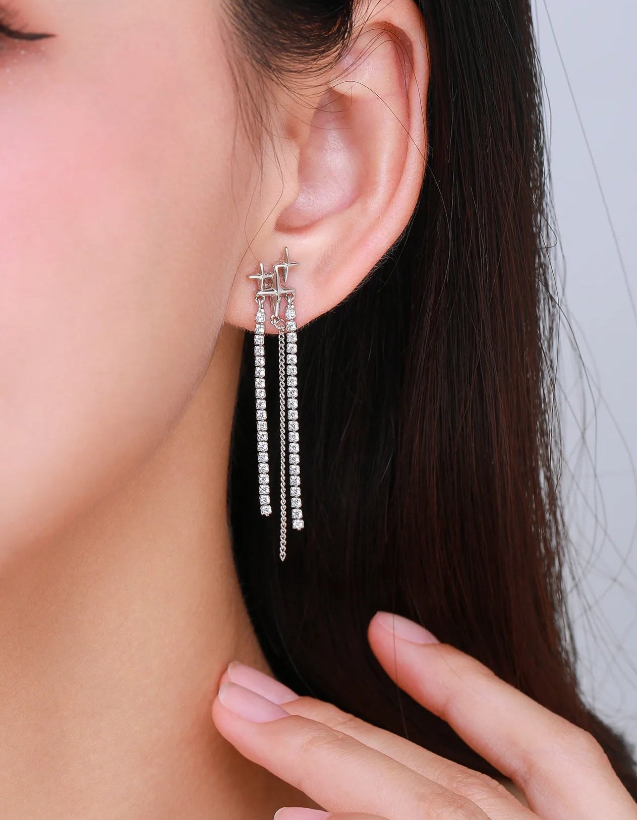 Aretes Largos en Plata de Ley 925 Enchapados en Rodio