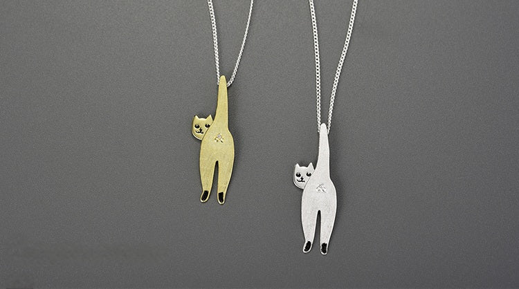 Conjunto Collar y Aretes Exclusivos de Gato en Plata de Ley 925 Enchapado en Oro