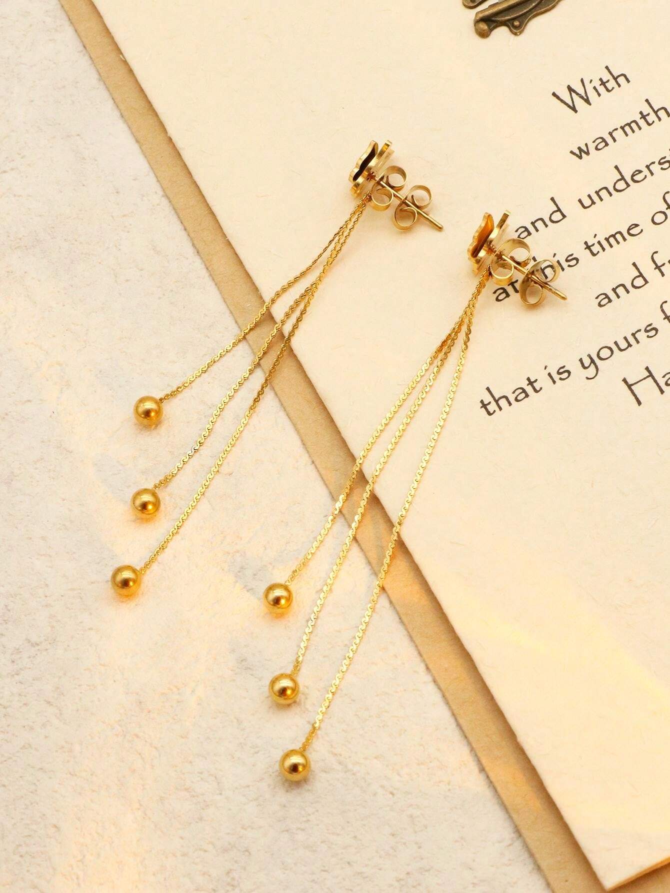 Aretes de Acero Inoxidable con Diseño de Mariposa y Borlas Largas