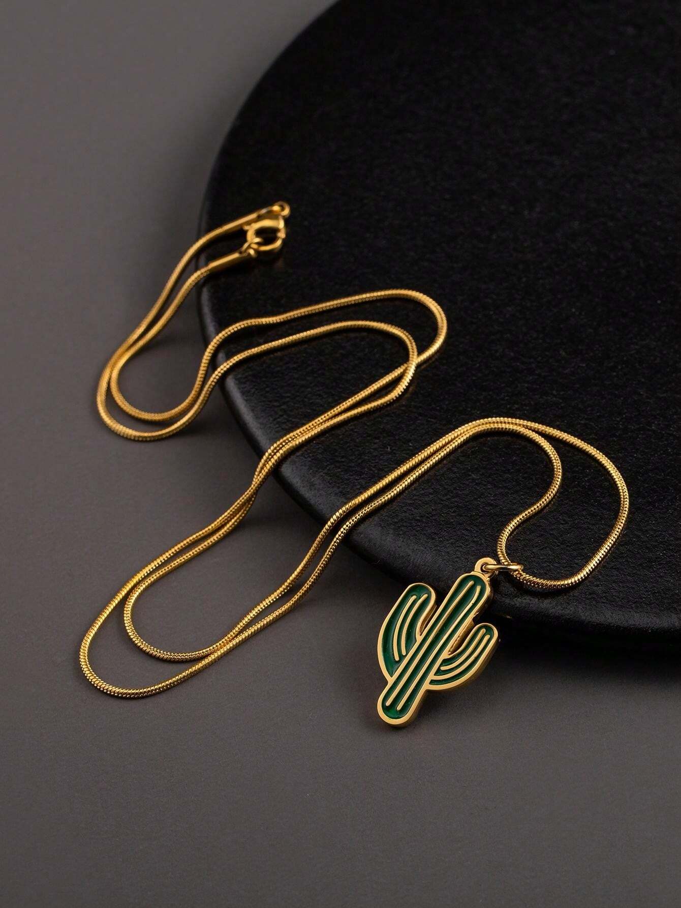 Collar de Cactus en Acero Inoxidable Bañado en Oro