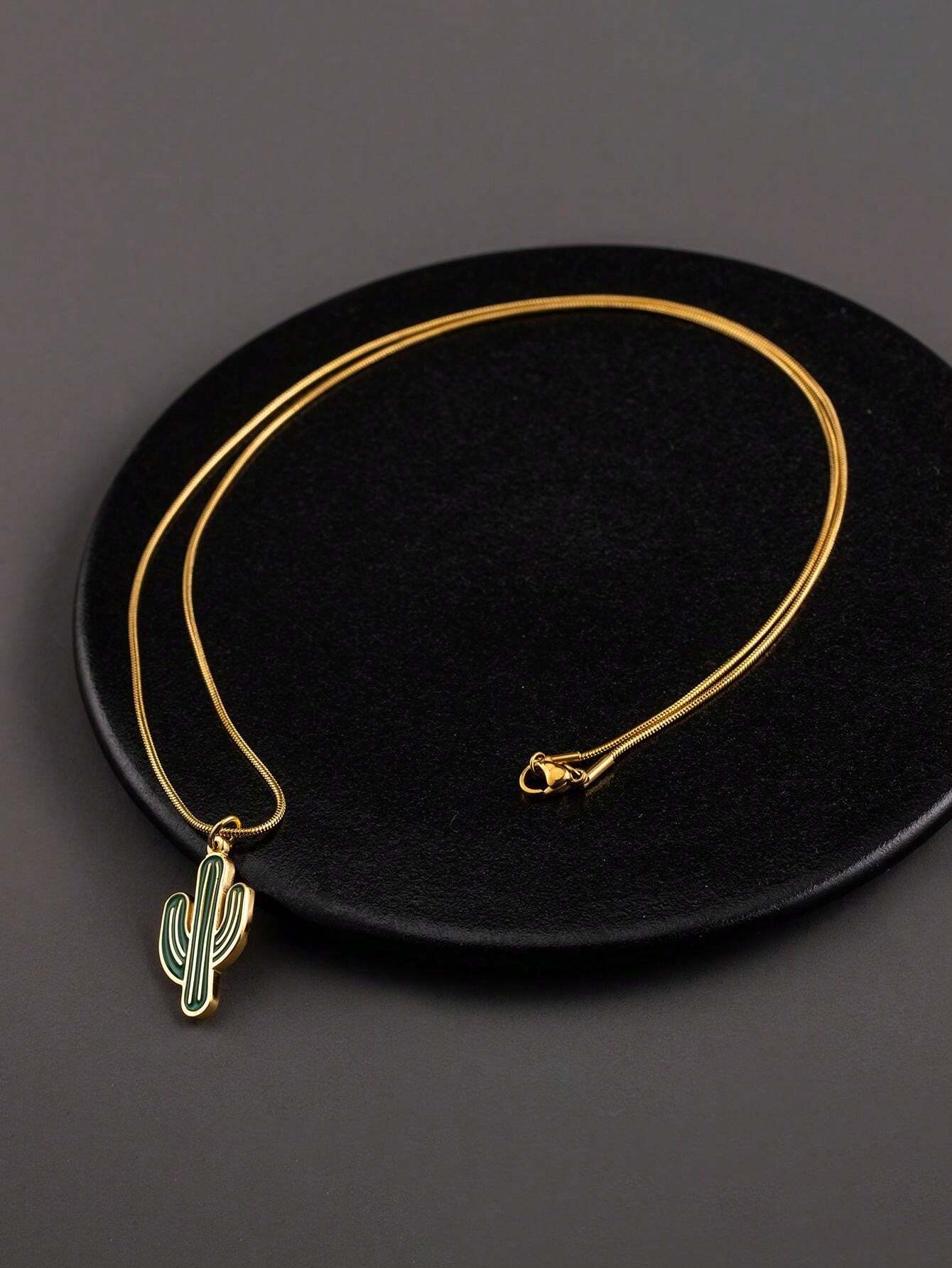 Collar de Cactus en Acero Inoxidable Bañado en Oro