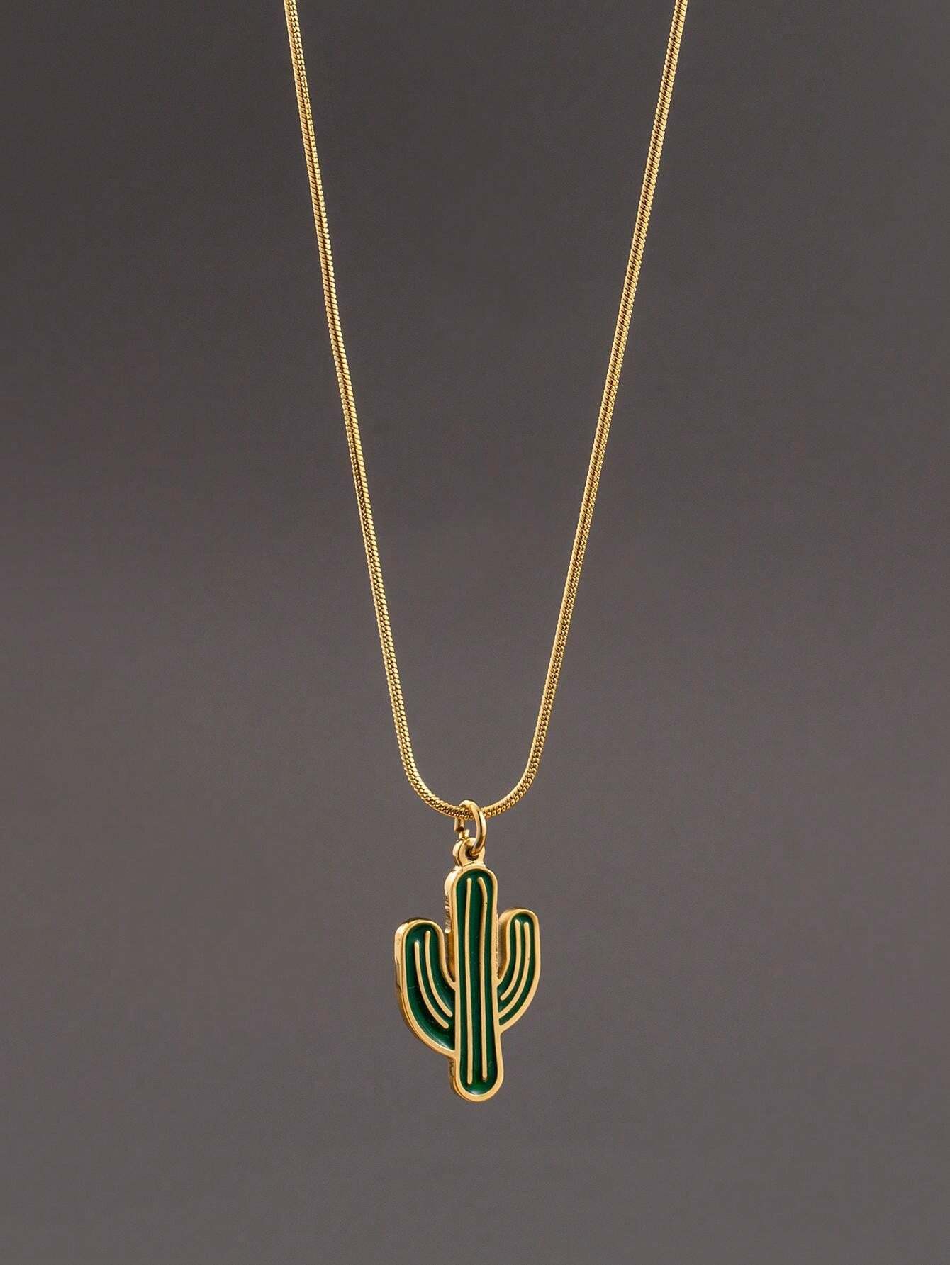 Collar de Cactus en Acero Inoxidable Bañado en Oro