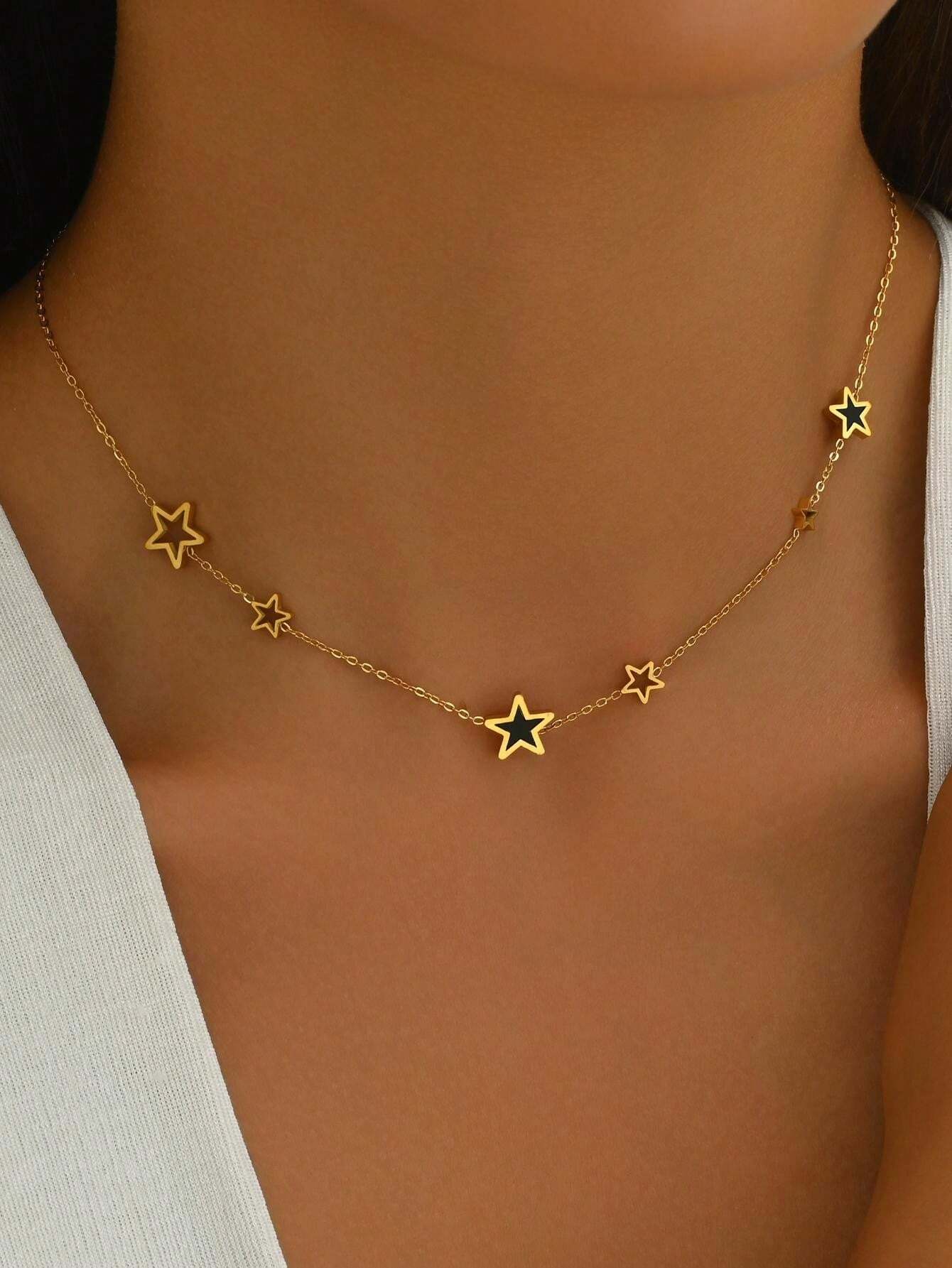 Collar de Estrellas en Acero Inoxidable Enchapado en Oro