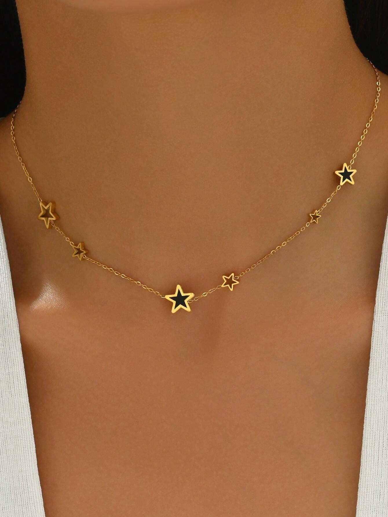 Collar de Estrellas en Acero Inoxidable Enchapado en Oro