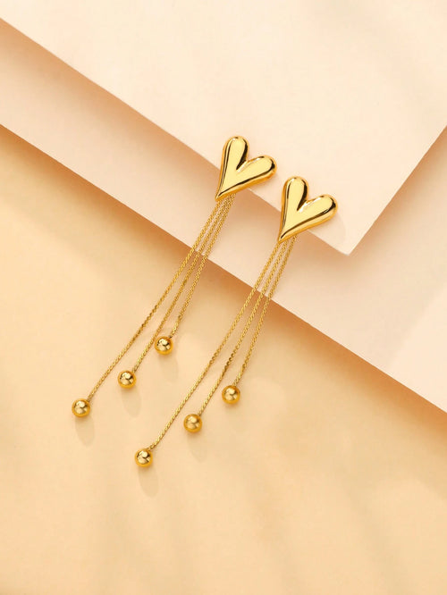 Aretes Corazón Borlado en Acero Inoxidable