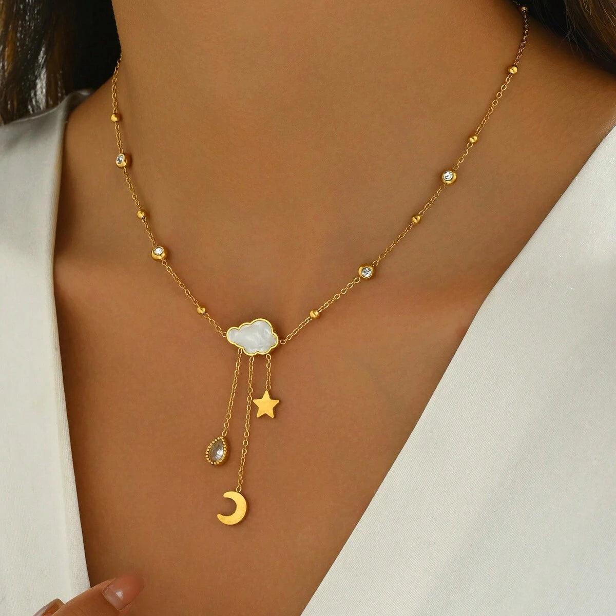 Collar de Nube en Acero Inoxidable Chapado en Oro