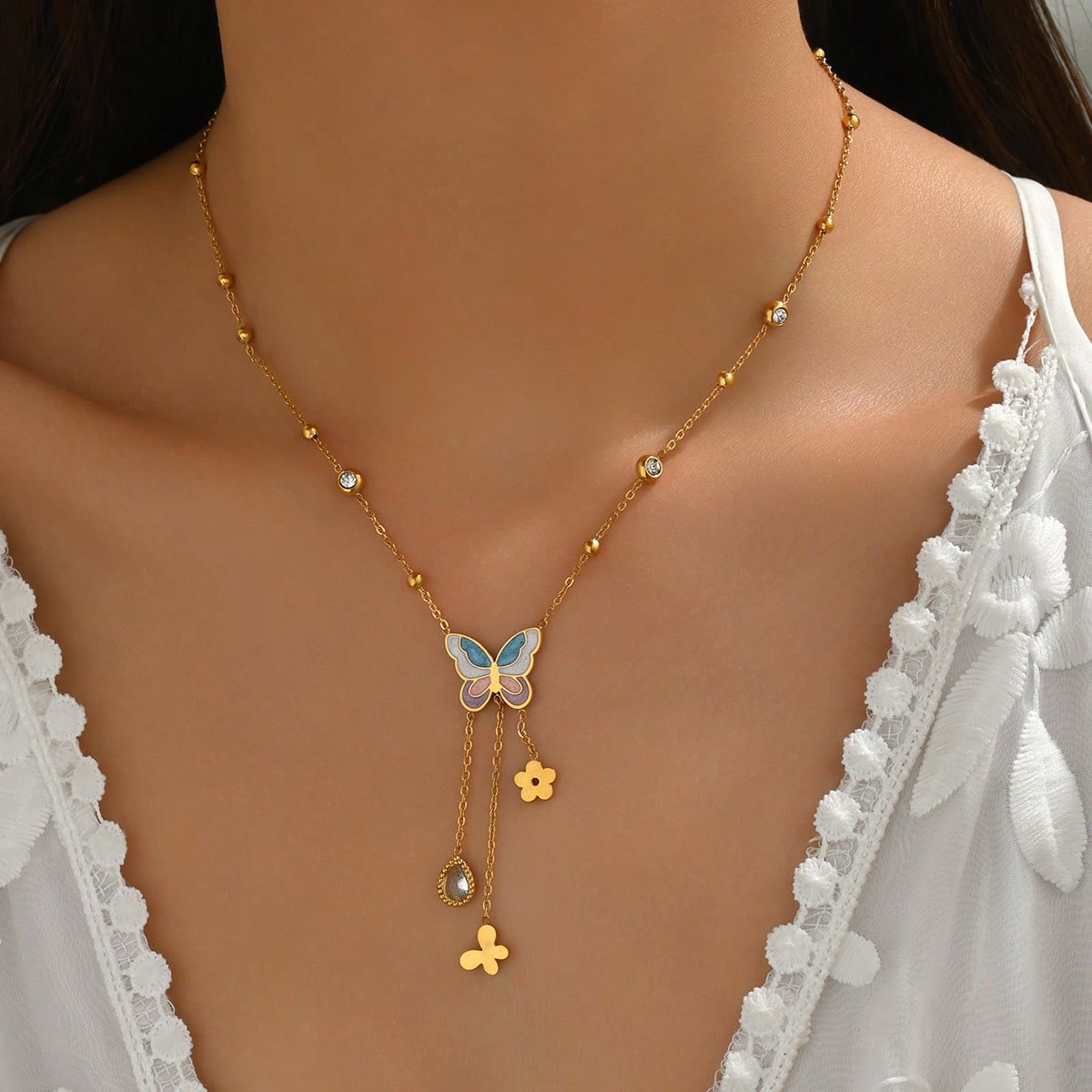 Collar de Mariposa en Acero Inoxidable Chapado en Oro