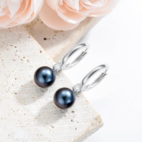 Aretes de Plata de Ley 925 y Perlas Negras Naturales Cultivadas