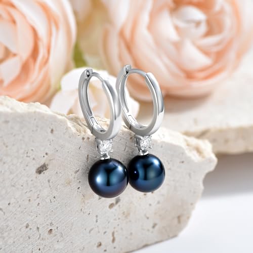 Aretes de Plata de Ley 925 y Perlas Negras Naturales Cultivadas