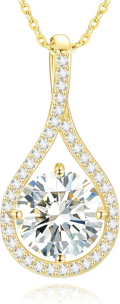 Collar Fino de Plata de Ley 925 Bañado en Oro Blanco 18k y Piedra Preciosa de Moissanita