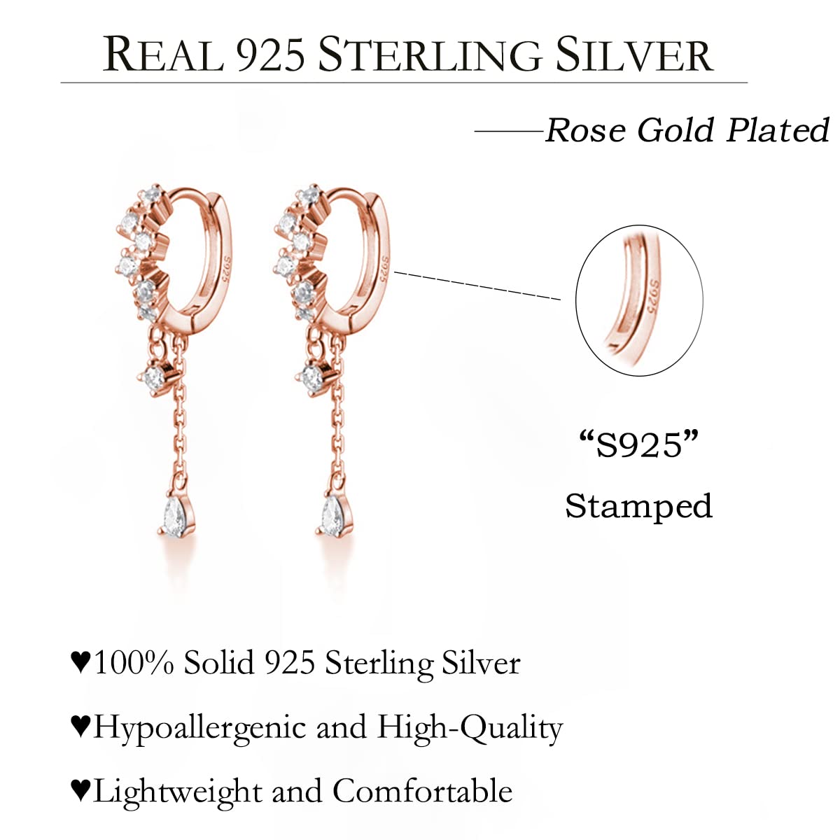 Aretes colgantes de Plata de Ley 925 con Oro Rosa