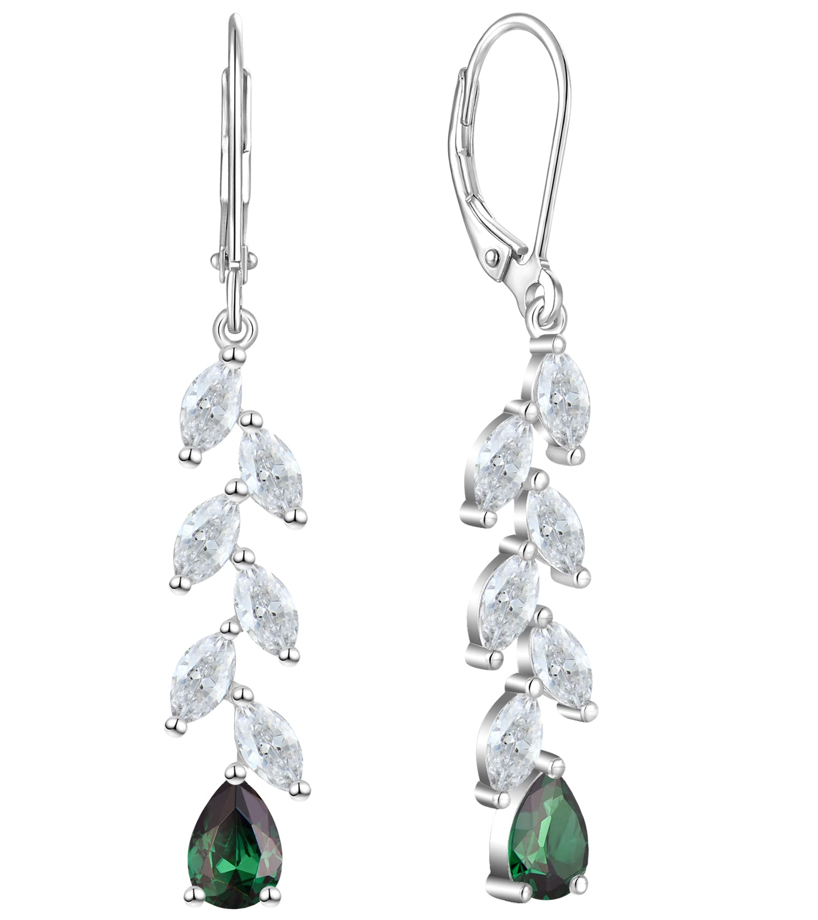 Aretes Largos de Plata de Ley 925 y Esmeralda Creada