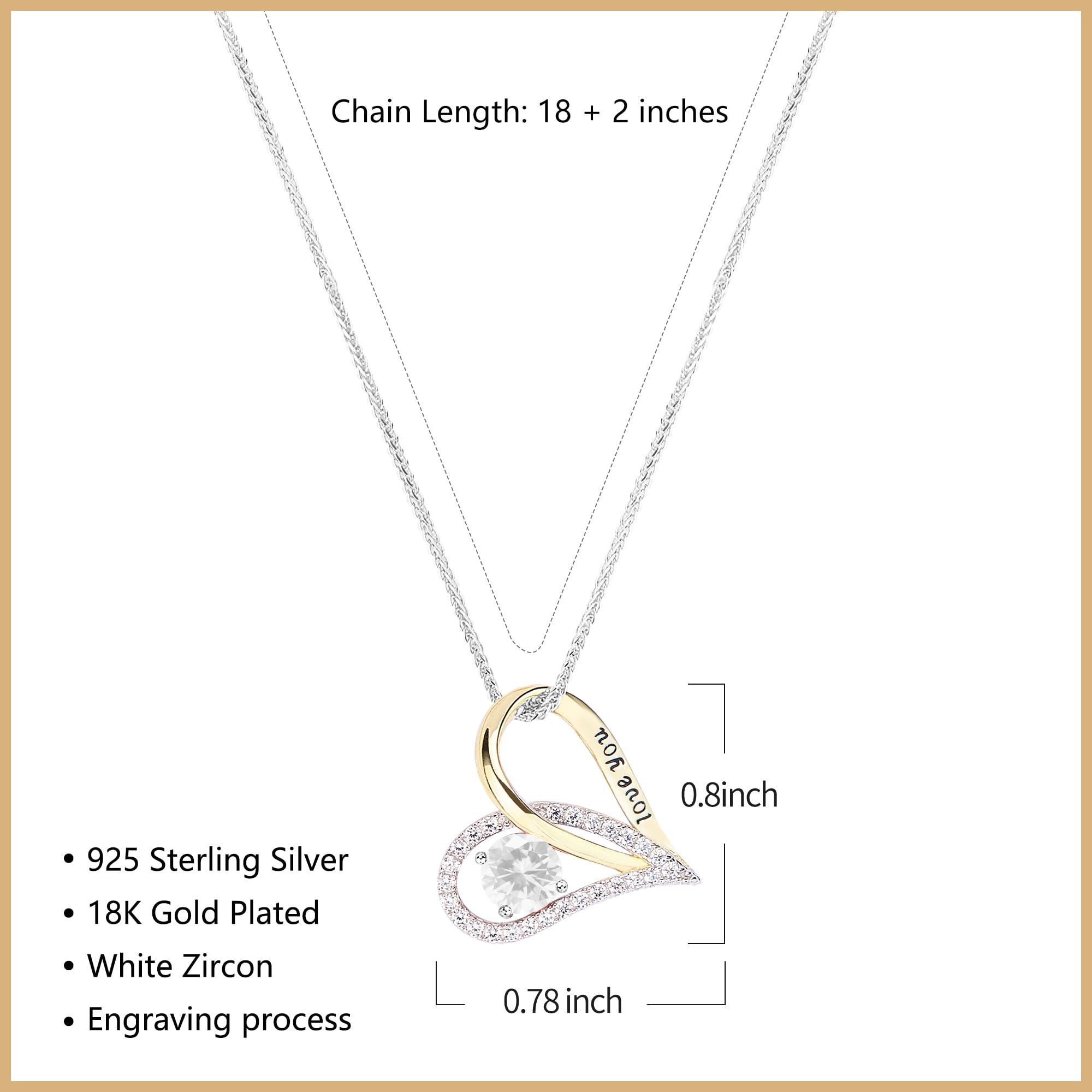 Collar de Plata de Ley 925 con Diseño de Corazón de Dos Tonos