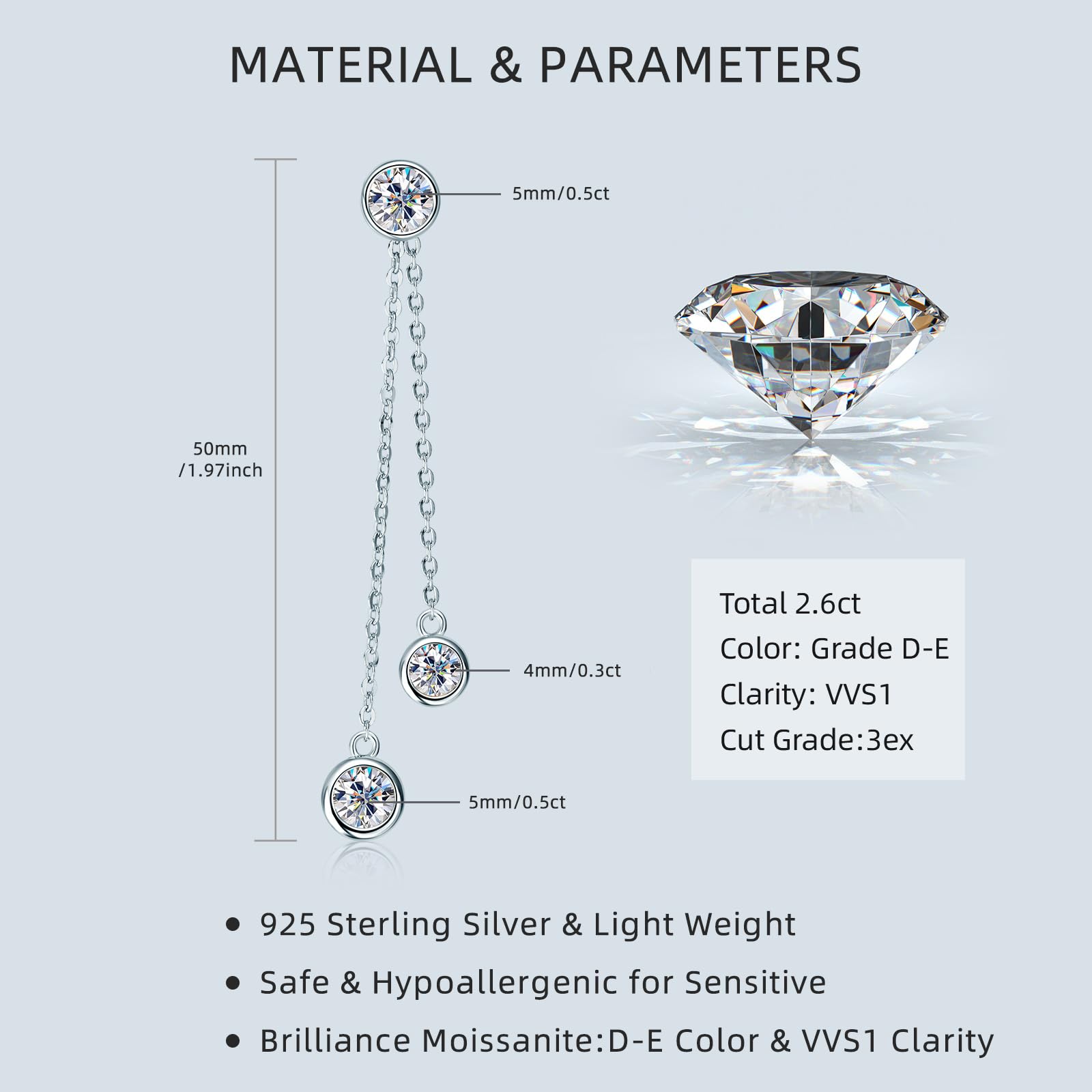 Aretes de Plata de Ley 925 y Moissanitas