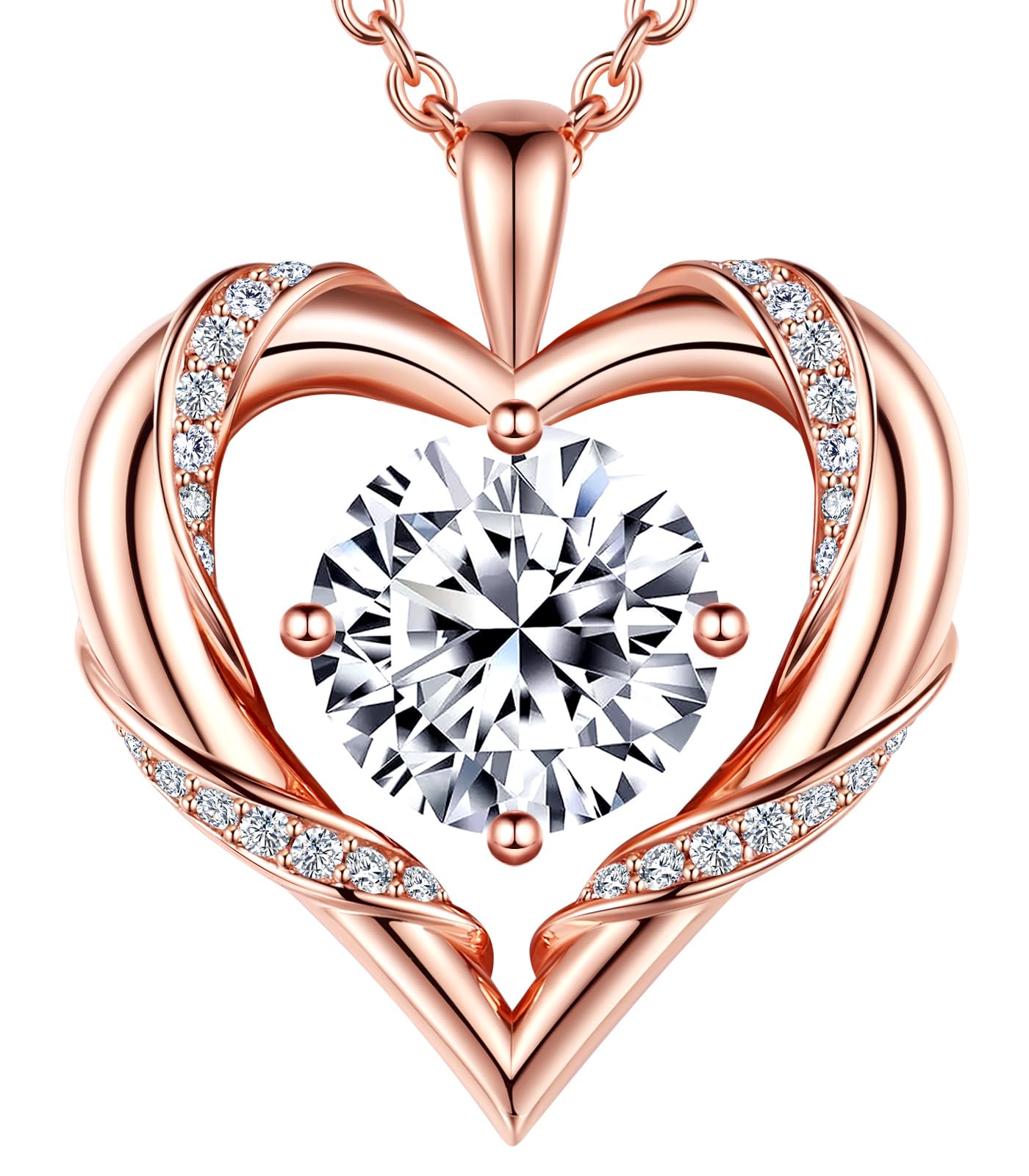 Collar Fino de Plata de Ley 925 Chapado en Oro Rosa 18k y Piedra Preciosa de Moissanita