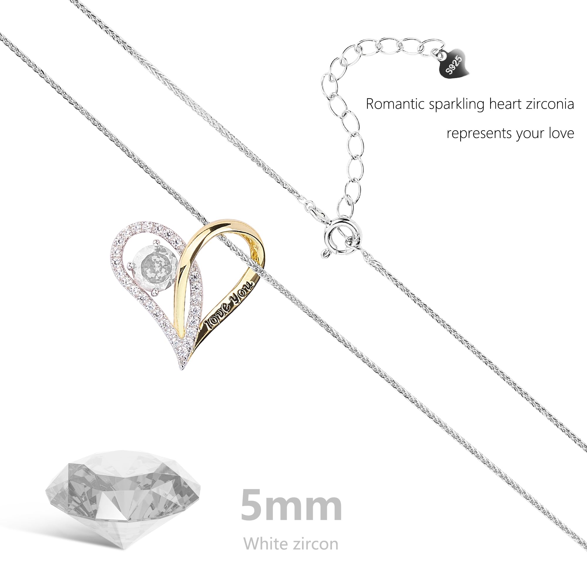 Collar de Plata de Ley 925 con Diseño de Corazón de Dos Tonos