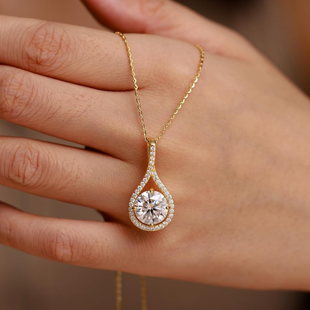 Collar Fino de Plata de Ley 925 Bañado en Oro Blanco 18k y Piedra Preciosa de Moissanita