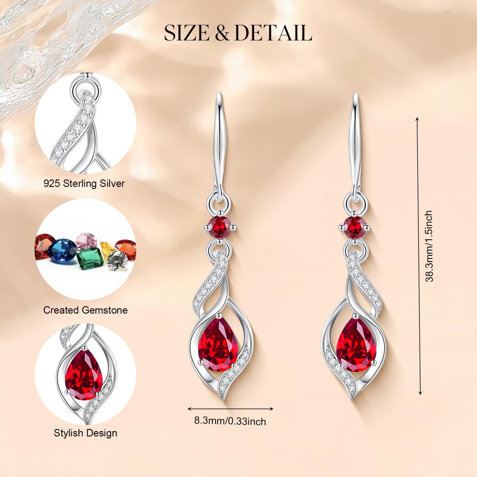 Aretes de Plata de Ley 925 y Rubí