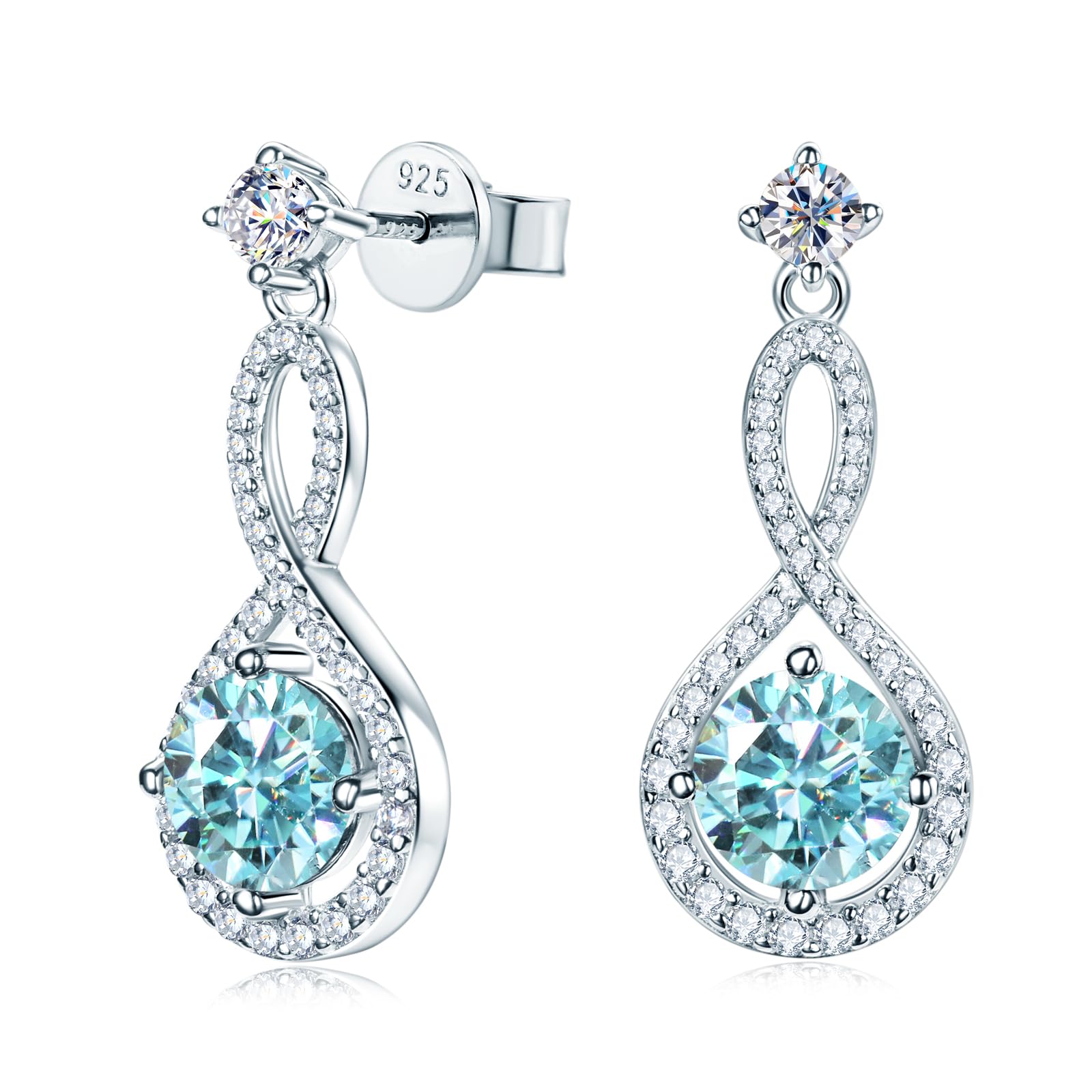 Aretes de Plata de Ley 925 y Moissanitas Azules
