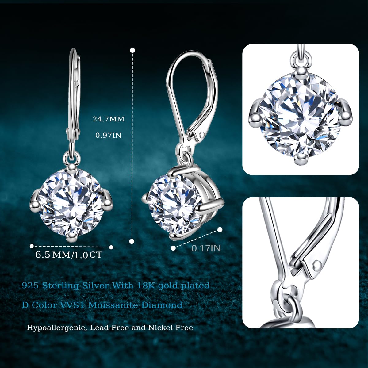 Aretes de Plata de Ley y Moissanita Estilo Clásico