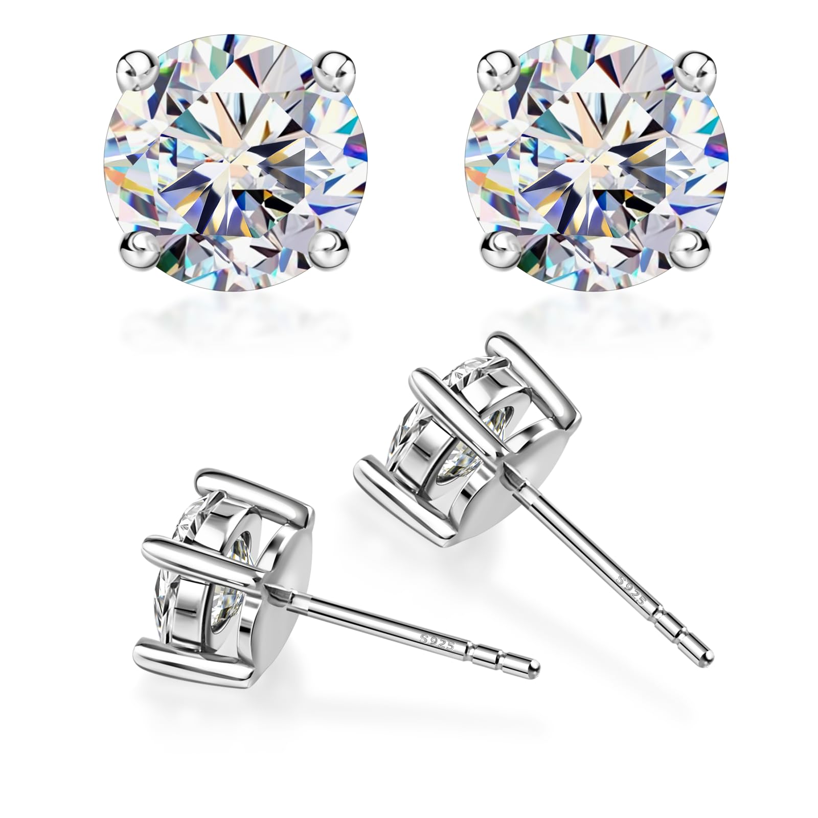 Aretes de Plata de Ley 925 tipo Stud con Moissanitas
