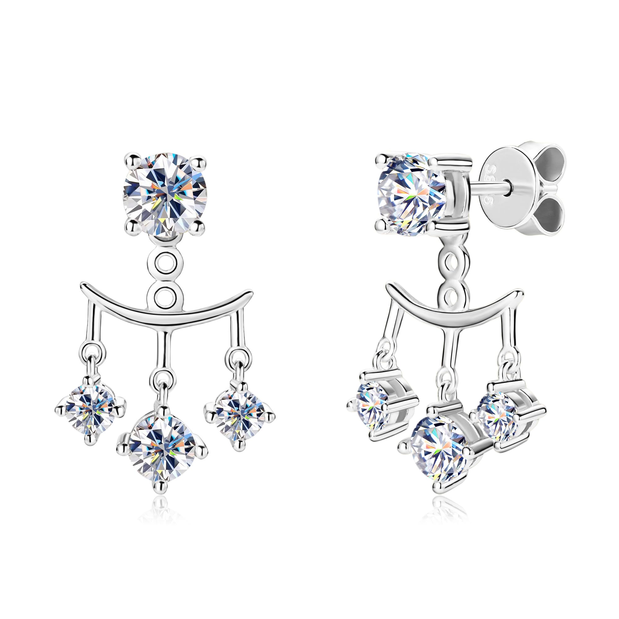 Aretes de Plata de Ley 925 y Moissanita Versátiles Doble Uso