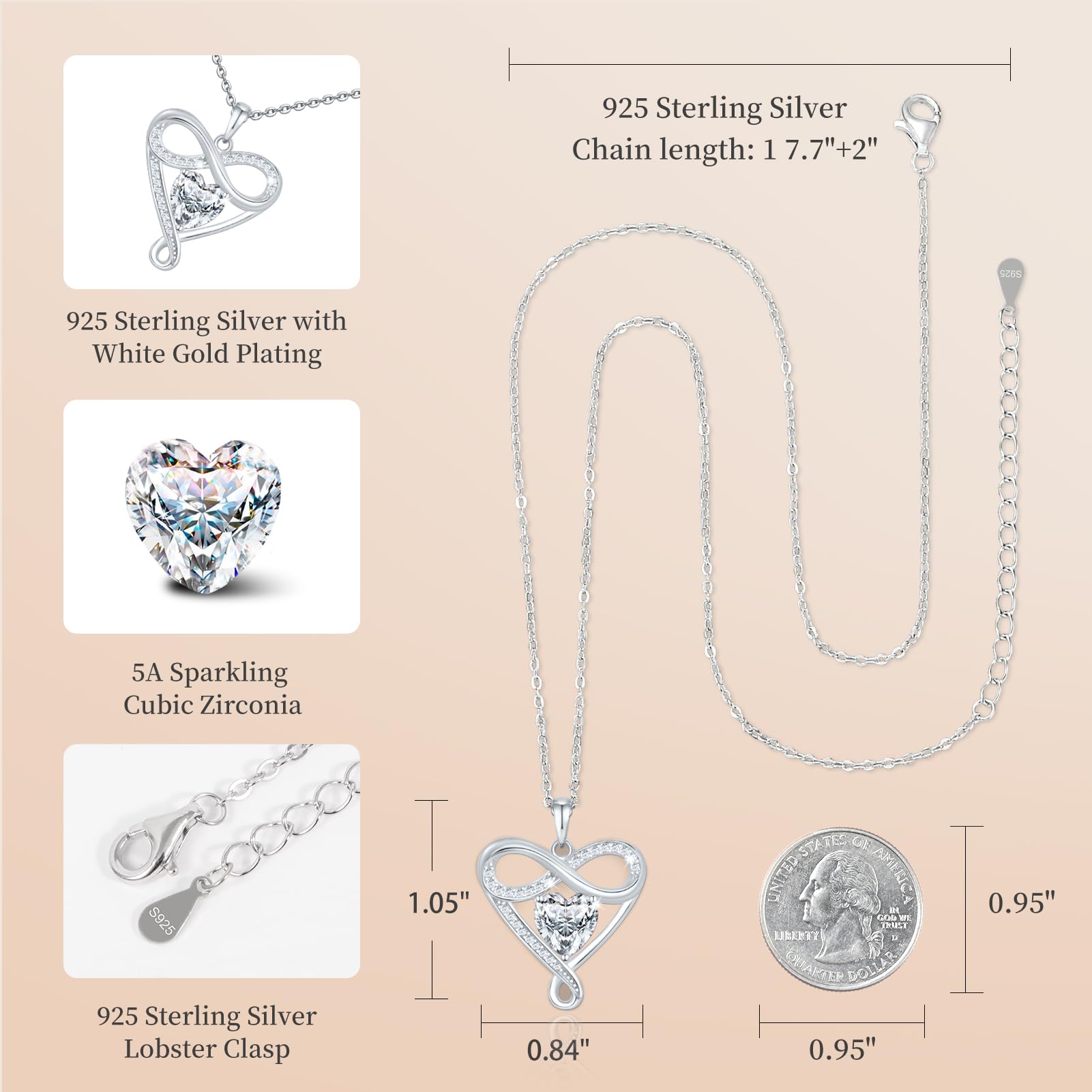 Collar de Plata de Ley 925 con Diseño de Corazón e Infinito