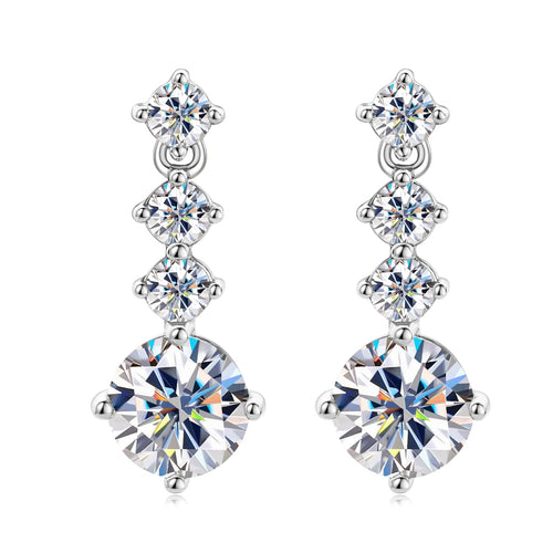 Aretes Colgantes de Plata de Ley 925 y Moissanitas